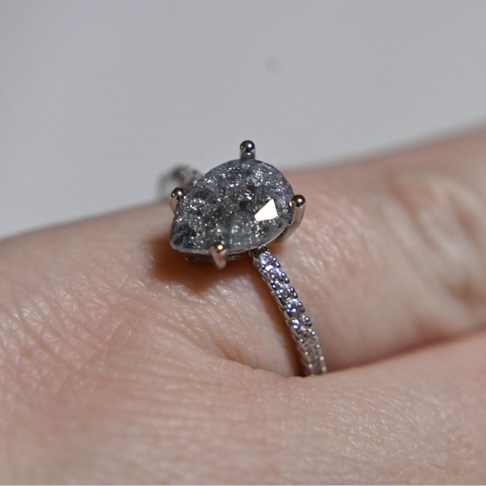Dazzling Silver Teardrop Pear Shape Ring 7 new gift Black Quartz formal bride